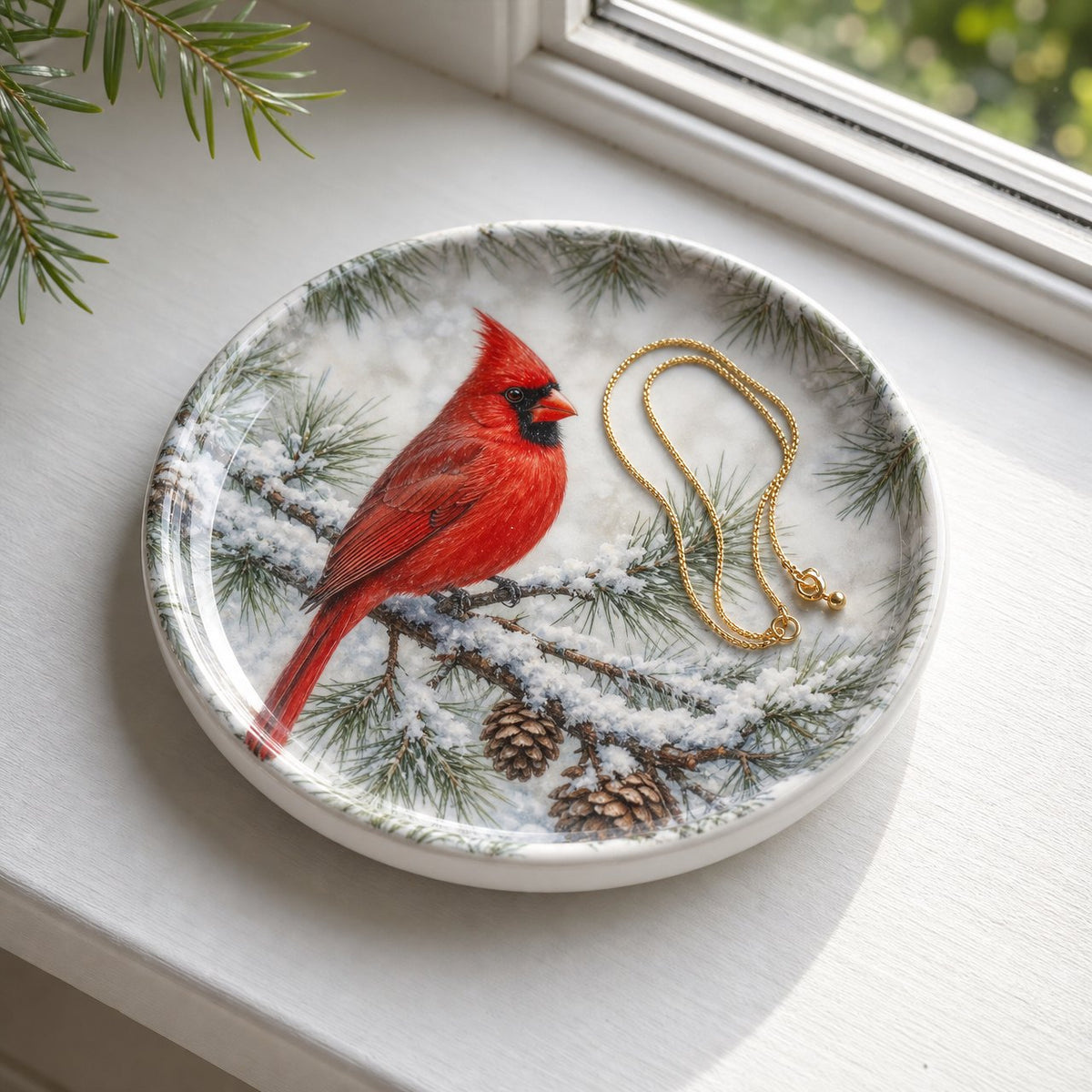 Cardinal in Snow Trinket Dish, image 1