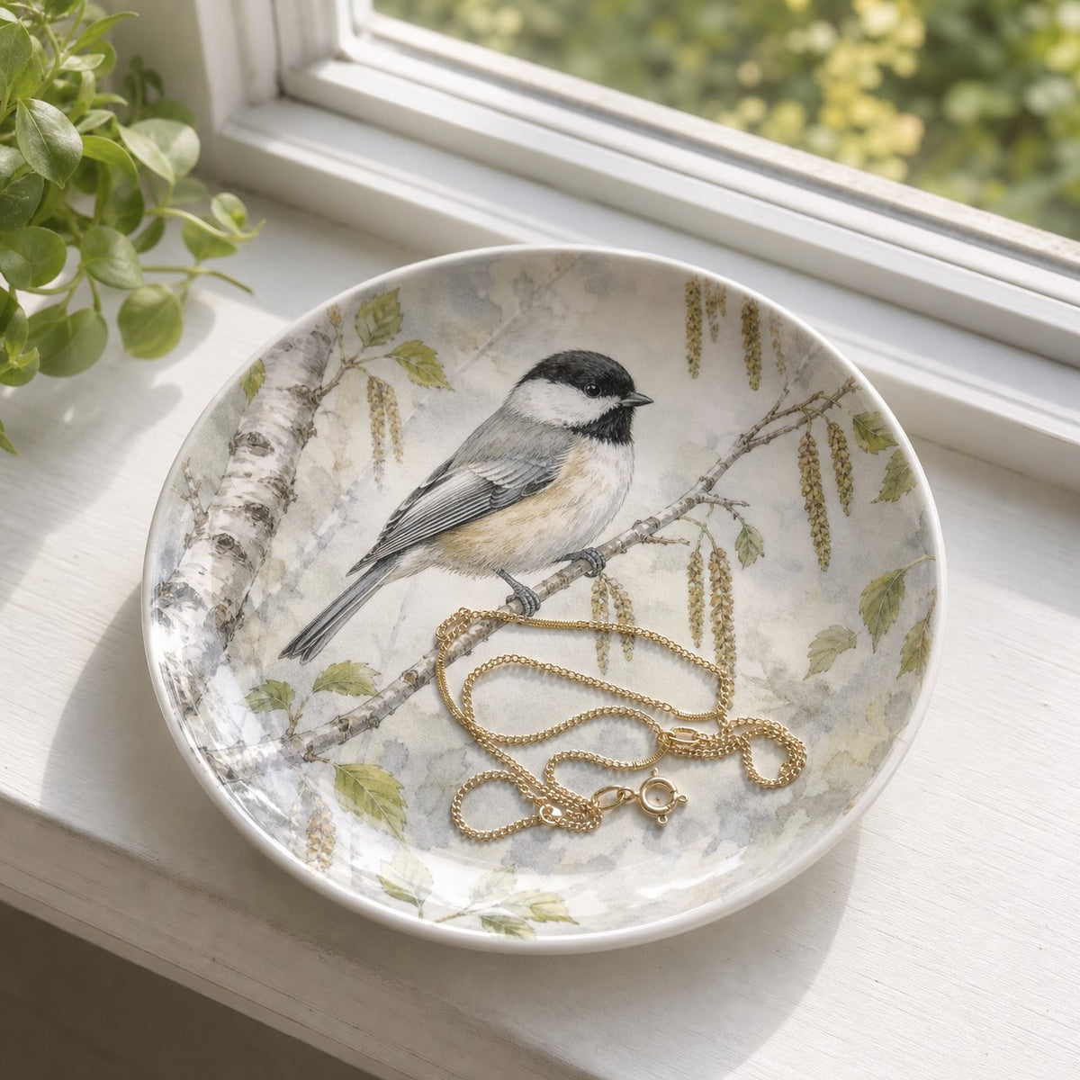 Chickadee & Birch Trinket Dish, image 1